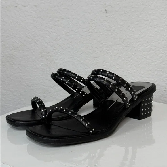 DOLCE VITA STELLA RYE BLACK LEATHER STUDDED STRAPPY HEELED SANDALS - Picture 4 of 16